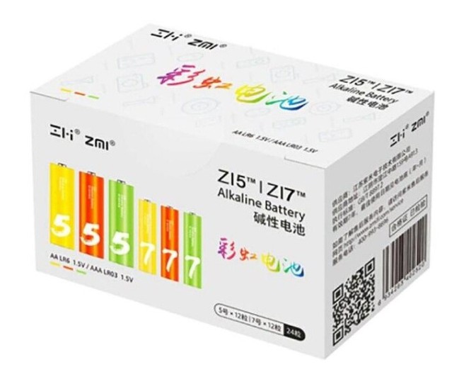 Батарейки Xiaomi ZMI Rainbow ZI5 тип AA 12 шт. + ZI7 тип AAA  12 шт цветные