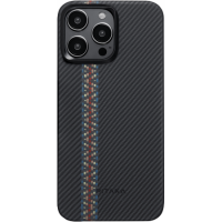 Накладка для i-Phone 15 Pro Max 6.7&quot; Pitaka Magez Case 4 Aramid Fiber 600D черный с полосой