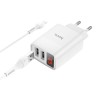 Сетевое зар. устр. Hoco C86A с шнуром Lightning 2USB 2.4A дисплей белое