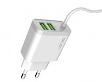Сетевое зар. устр. LDNIO A321 с шнуром Micro 2USB 3.1A белое