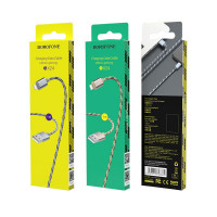 Usb Кабель-зарядка Lightning Borofone BX24 Ring current 2.4A 1м в тканевой оплётке золотой