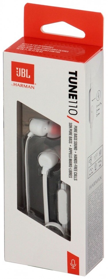 Наушники с микрофоном JBL T110 1.2м белые