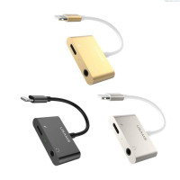 Кабель-переходник Usams IPLA10704 Lightning (папа) на AUX 3.5мм (мама)/Lightning (мама) розовый