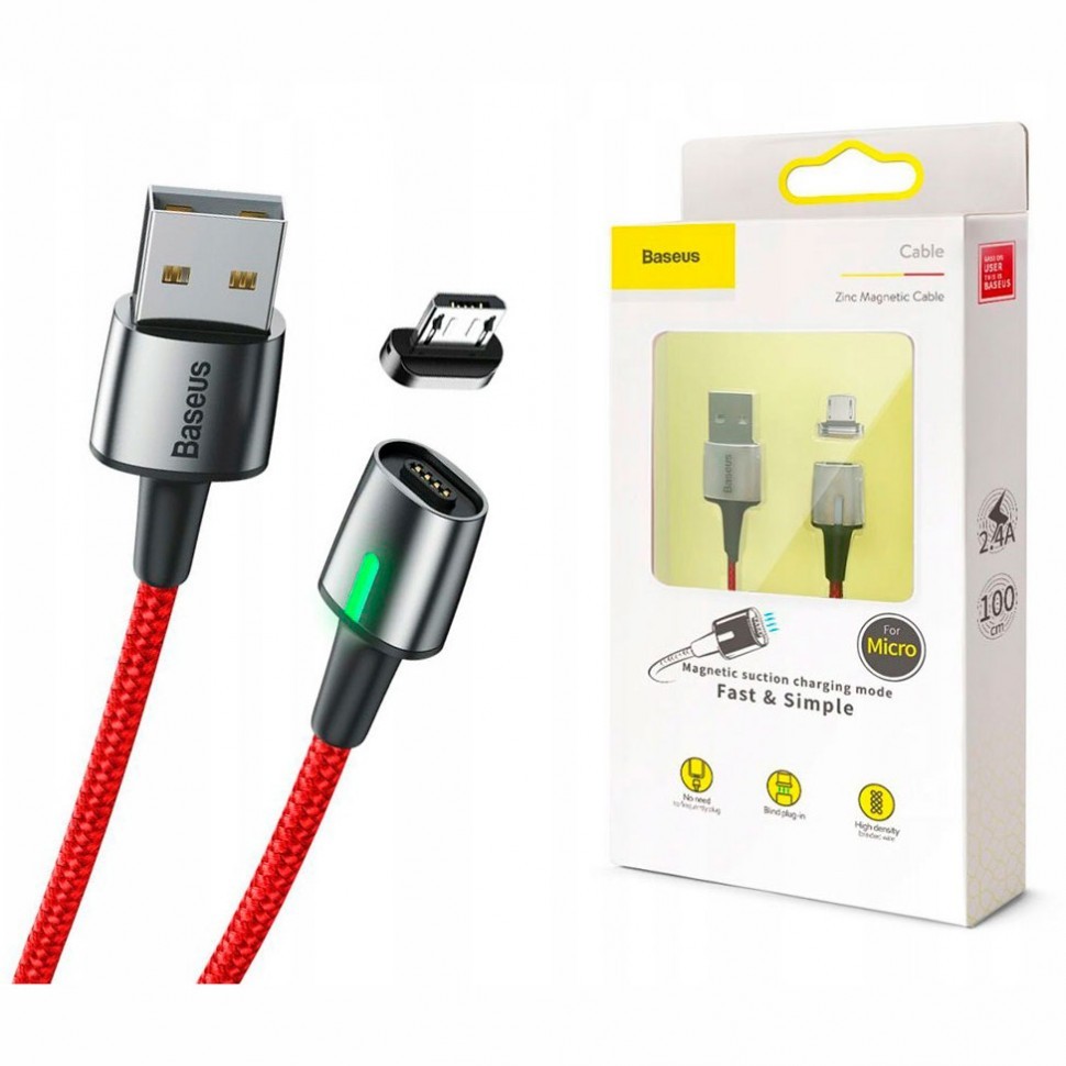 Usb Кабель-зарядка Micro Baseus Zinc Magnetic 1.5A 2м (CAMXC-B09) красный