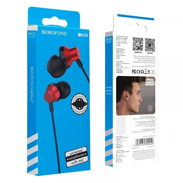 Наушники с микрофоном Borofone BM35 Farsighted 1.2м красные
