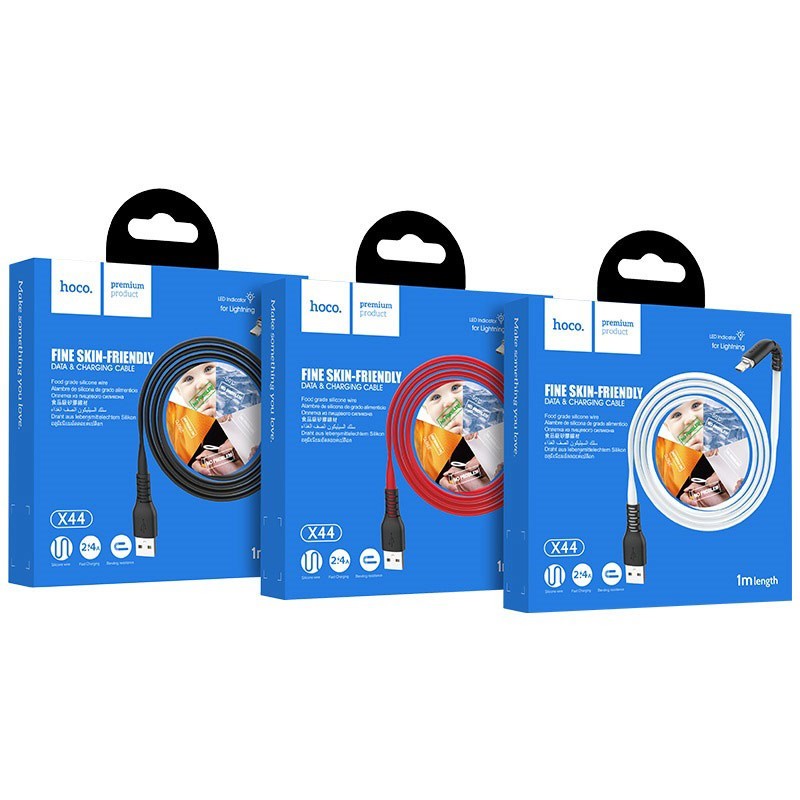 Usb Кабель-зарядка Lightning Hoco X44 Soft 2.4A 1м плоский силиконовый чёрный