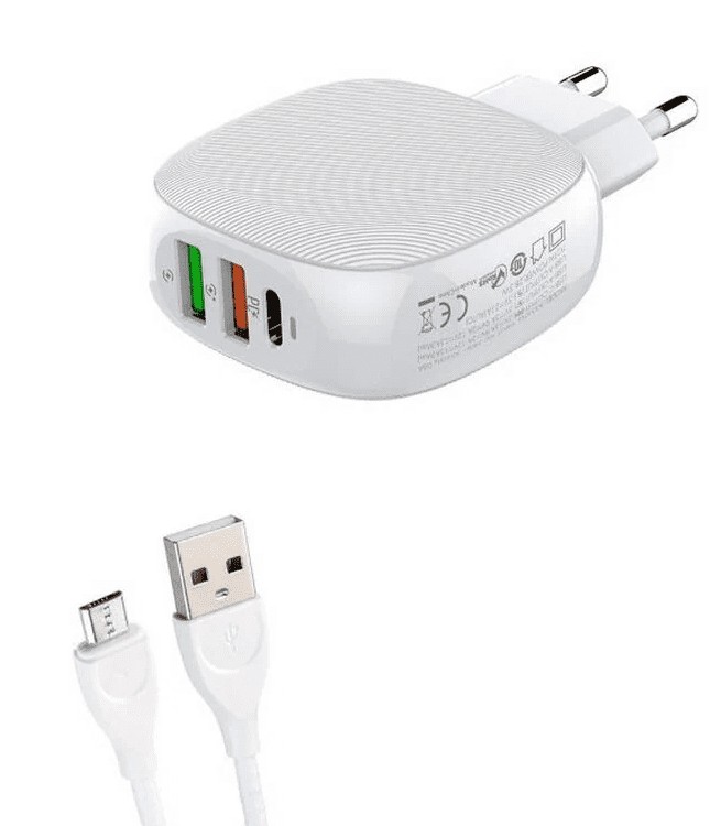 Сетевое зар. устр. LDNIO A3510Q с шнуром Micro 3USB 30W белое