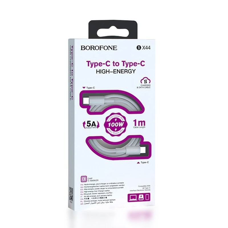 Usb Кабель-зарядка Type-C на Type-C Borofone BX44 100w 5.0а 1м силиконовый белый