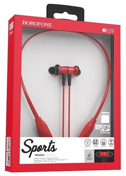 Беспроводные наушники для спорта Borofone BE29 BT5.0/130mAh/10ч красные