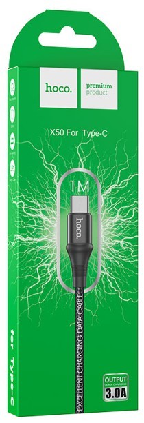Usb Кабель-зарядка Type-C Hoco X50 Excellent 3A 1м в тканевой оплётке чёрный