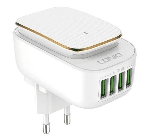Сетевое зар. устр. LDNIO A4405 с шнуром Lightning 4USB 22W белое