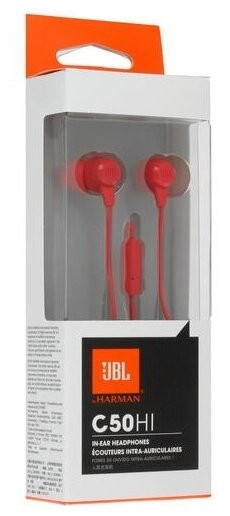 Наушники с микрофоном JBL C50HI 1.2м красные