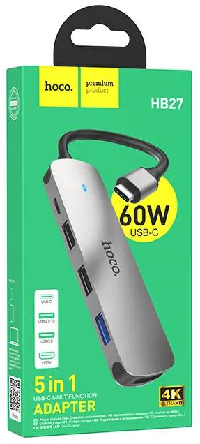 Кабель-переходник Hoco HB27 Type-C на HDMI/USB3.0/USB2.0/USB-C серый