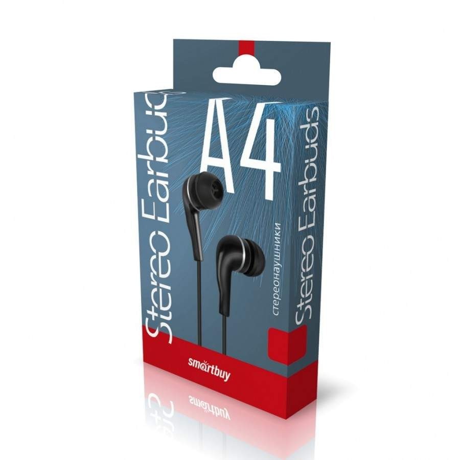 Стереонаушники внутриканальные Smartbuy A4, черные, в коробке (SBE-011K)