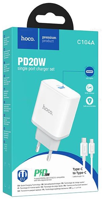 Сетевое зар. устр. Hoco C104A 1USB/1С PD3.0/QC3.0 20W белое
