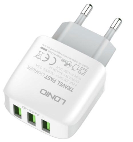 Сетевое зар. устр. LDNIO A3312 с шнуром Micro 3USB 17W белое