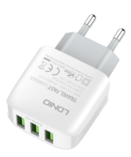 Сетевое зар. устр. LDNIO A3312 с шнуром Type-C 3USB 17W белое