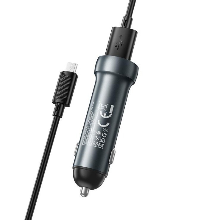 Автомобильное заряд. устр. Hoco Z54 с шнуром Micro 2USB 15W серый