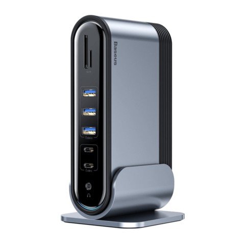 USB-концентратор Baseus, CAHUB-DG0G, Type-C, HDMI, TF, SD, USB 3.0, mini Jack 3.5 mm, RJ45 , VGA, USB 2, Type-C выход, цвет: темно-серый