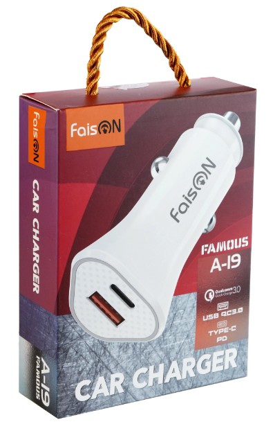 Автомобильное заряд. устр. Faison A19 1USB/1C белое