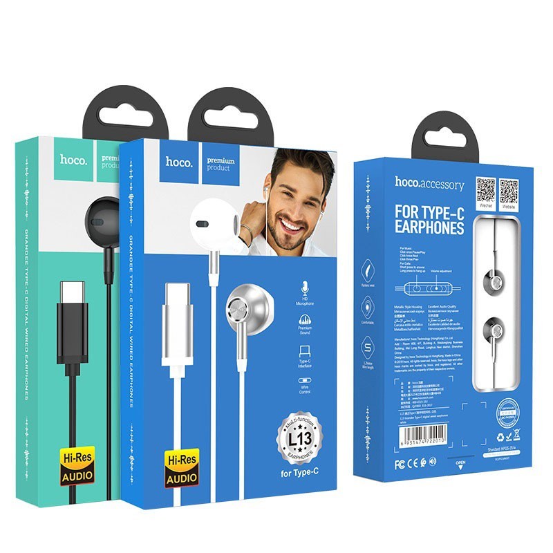 Стереонаушники Hoco L13 Grandee Type-C с микрофоном 1.2м белый