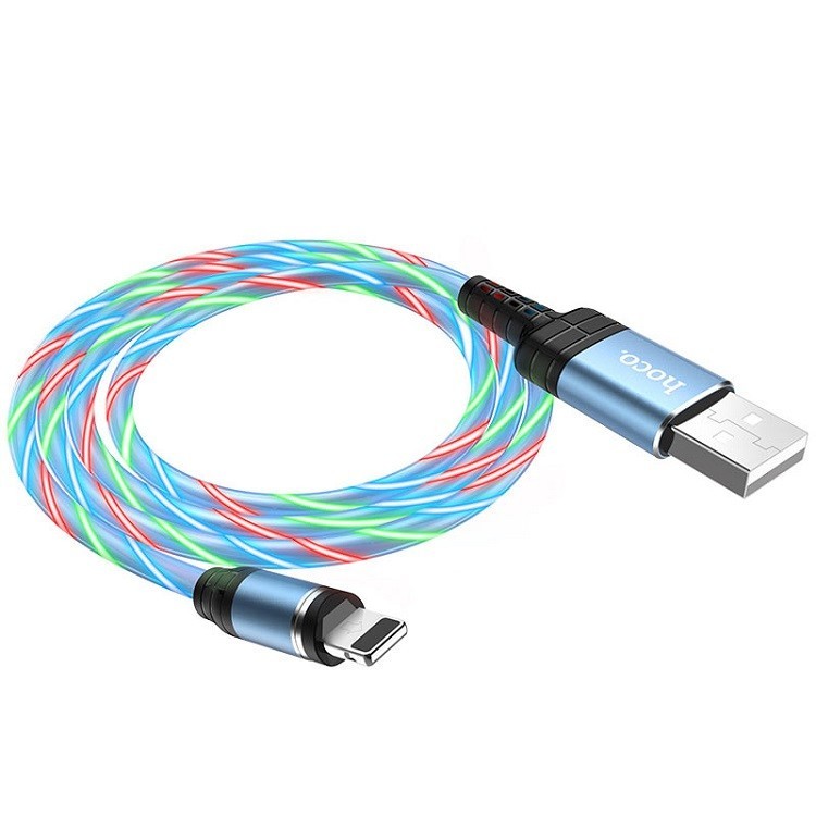 Usb Кабель-зарядка магнитный Lightning Hoco U90 Ingenious 2A 1м светящийся силиконовый синий
