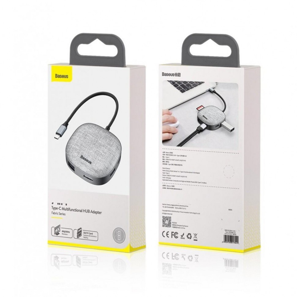 USB-C хаб Baseus 2USB/1USB-C/SD/TF/HDMI 4K/RJ45 (CAHUB-DX0G) серый