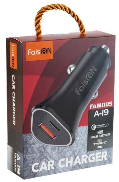 Автомобильное заряд. устр. Faison A19 1USB/1C черное