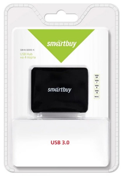 USB 3.0 Хаб Smartbuy 6000, 4 порта, черный (SBHA-6000-K)