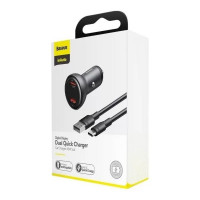Автомобильное заряд. устр. Baseus Digital Display 2USB 45W с каб. Type-C TZCCBX-B0G черное