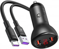Автомобильное заряд. устр. Baseus Digital Display 2USB 45W с каб. Type-C TZCCBX-B0G черное