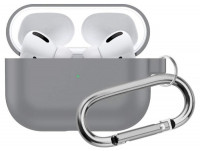Силиконовый чехол для AirPods Pro c карабином серый