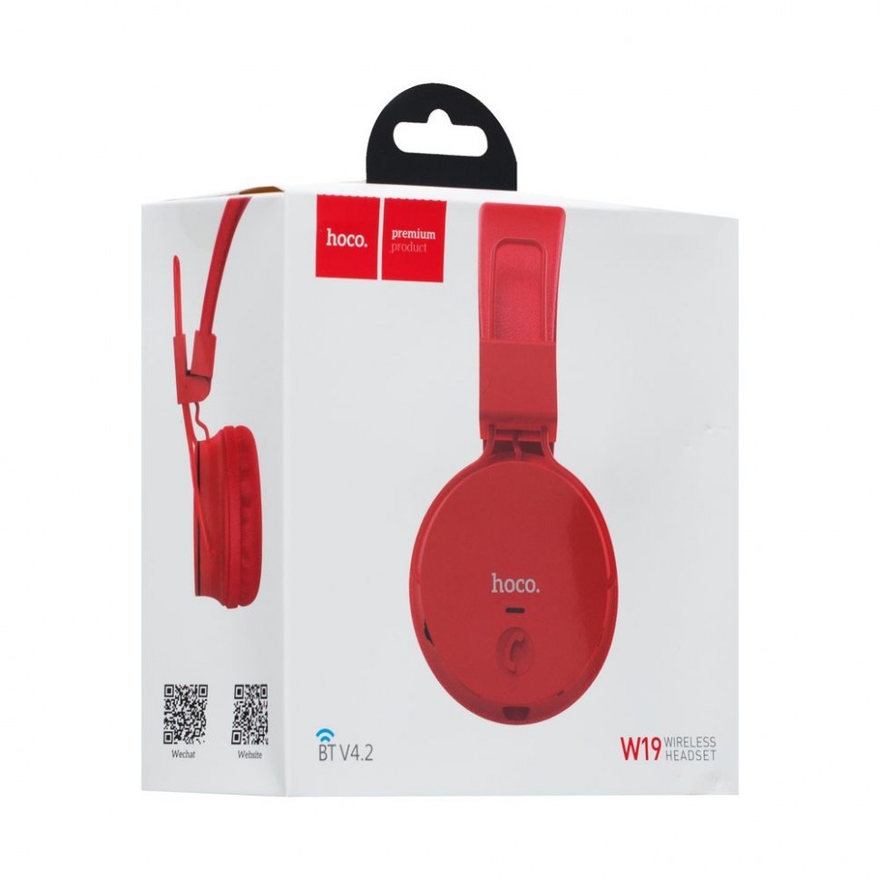 Стереонаушники Bluetooth полноразмерные HOCO W19 BT4.2/200mAh/6ч красные