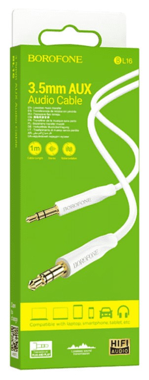 Аудиокабель AUX 3.5мм Borofone BL16 1м силиконовый белый