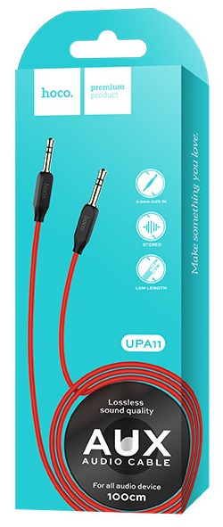 Аудиокабель AUX 3.5мм Hoco UPA11 1м силиконовый красный