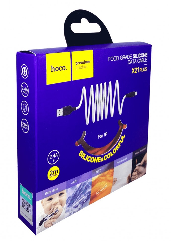 Usb Кабель-зарядка Lightning Hoco X21 Plus 2.4A 2м мягкий силиконовый красный