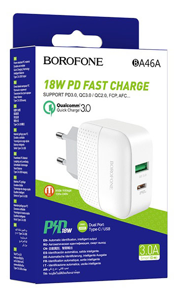 Зарядное устройство Borofone BA46A 1USB/1C PD3.0/QC3.0 3A 18W белое