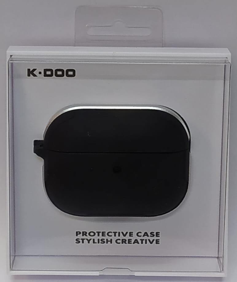 Кожаный чехол для AirPods Pro K-DOO CrashGuard черно-серебристый