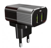 Сетевое зар. устр. LDNIO A2206 с шнуром Lightning 2USB черное