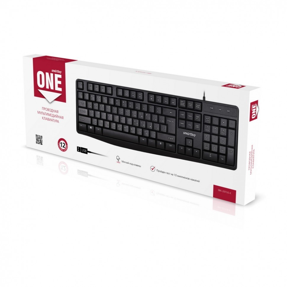 Клавиатура проводная Smartbuy ONE 207 USB/104+12 клавиш/Индикация клавиш/1.4м, (SBK-207US-K) черная