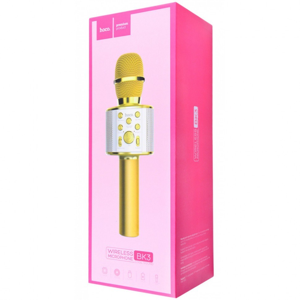 Микрофон для караоке Hoco BK3 1800mAh 4.2 ver 4.6h золотистый