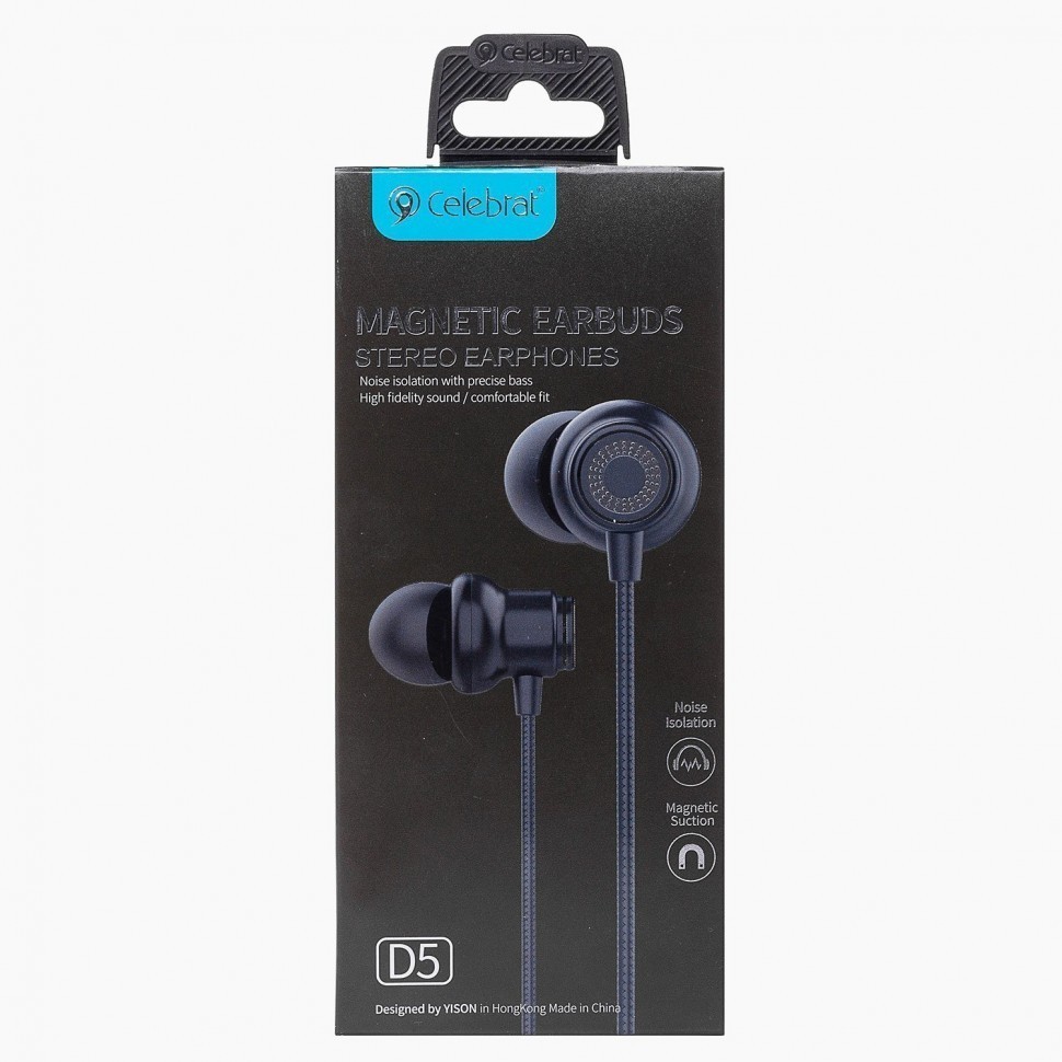 Наушники с микрофоном Celebrat D5 1.2м магнитный в оплётке TPE чёрный
