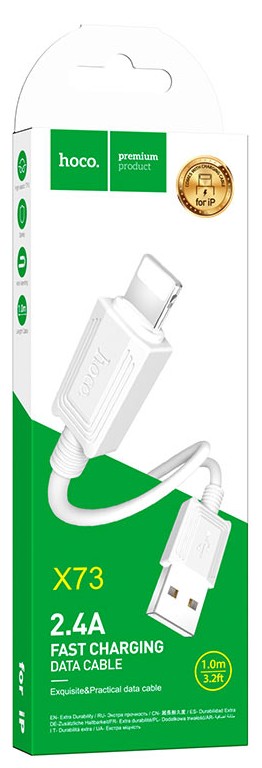 Usb Кабель-зарядка Lightning Hoco X73 Fast Charging 2.4A 1м силиконовый белый