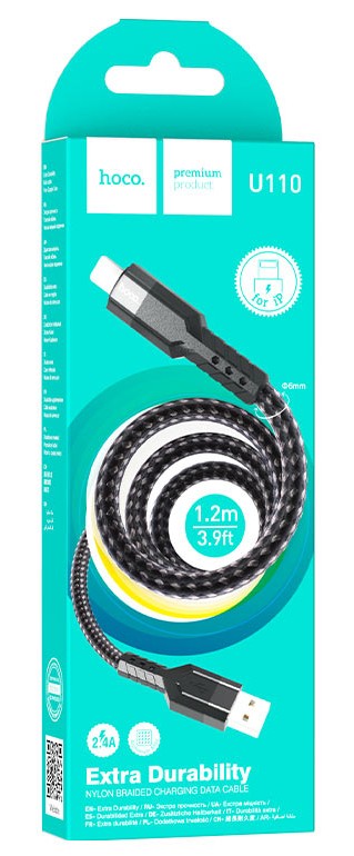 Usb Кабель-зарядка Lightning Hoco U110 2.4A 1.2м тканевый черный