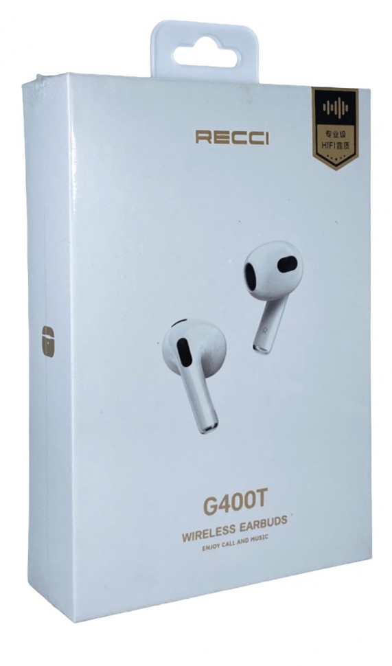 Беспроводные наушники TWS Recci G400T BT5.3/28mAh (250mAh)/3.5ч белые