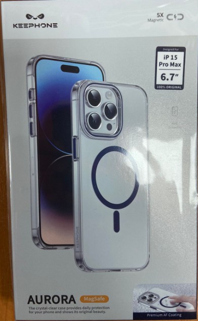 Накладка для i-Phone 15 Pro Max Keephone Aurora Magsafe (синии круг) прозрачный