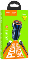 Автомобильное заряд. устр. Hoco Z46A с шнуром Type-C 1USB/1C 18W QC3.0 синее