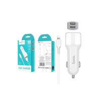 Автомобильное заряд. устр. Hoco Z1 с шнуром Lightning 2USB 2.4A белое