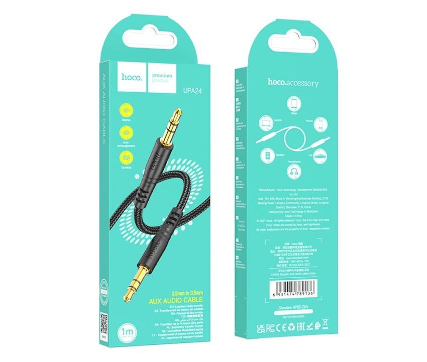 Аудиокабель AUX 3,5mm Hoco 1m UPA24 тканевый черный